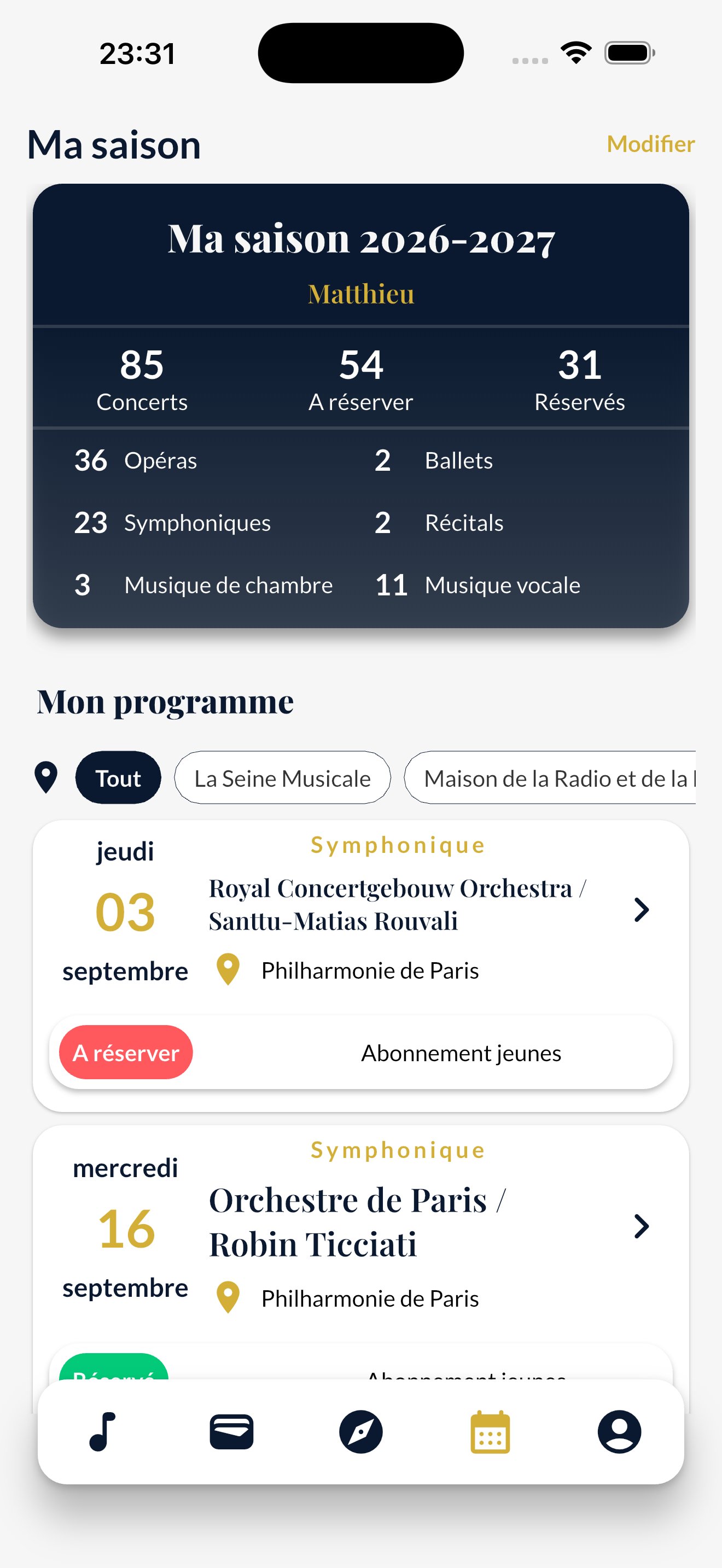 Ma Saison dashboard