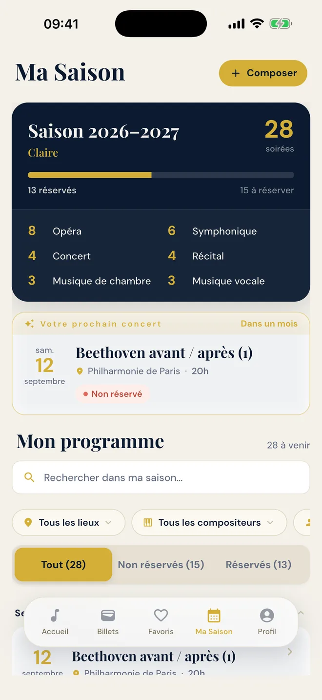 Ma Saison : la vue d’ensemble de votre année de concerts